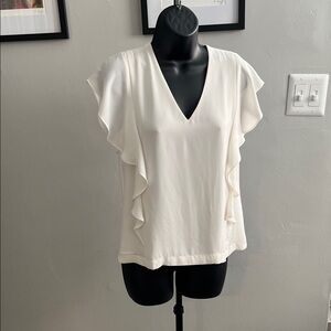 Elegant Ann Taylor beige Ruffle Sleeve Top